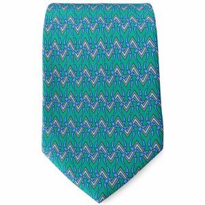 Hermès Silk Necktie Interlock Geometric Print Green Blue Silver 3 Inch